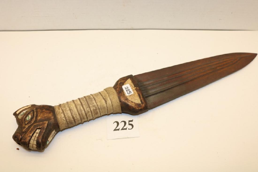 North West Coast Fighting Knife Bone: Sale Highlite! 18” North West Coast Fighting Knife Bone Abalone insets hide wrapped handle (fine condition) est. $3000-$5000 please note: brought to our attention item is not old (buying as is!!