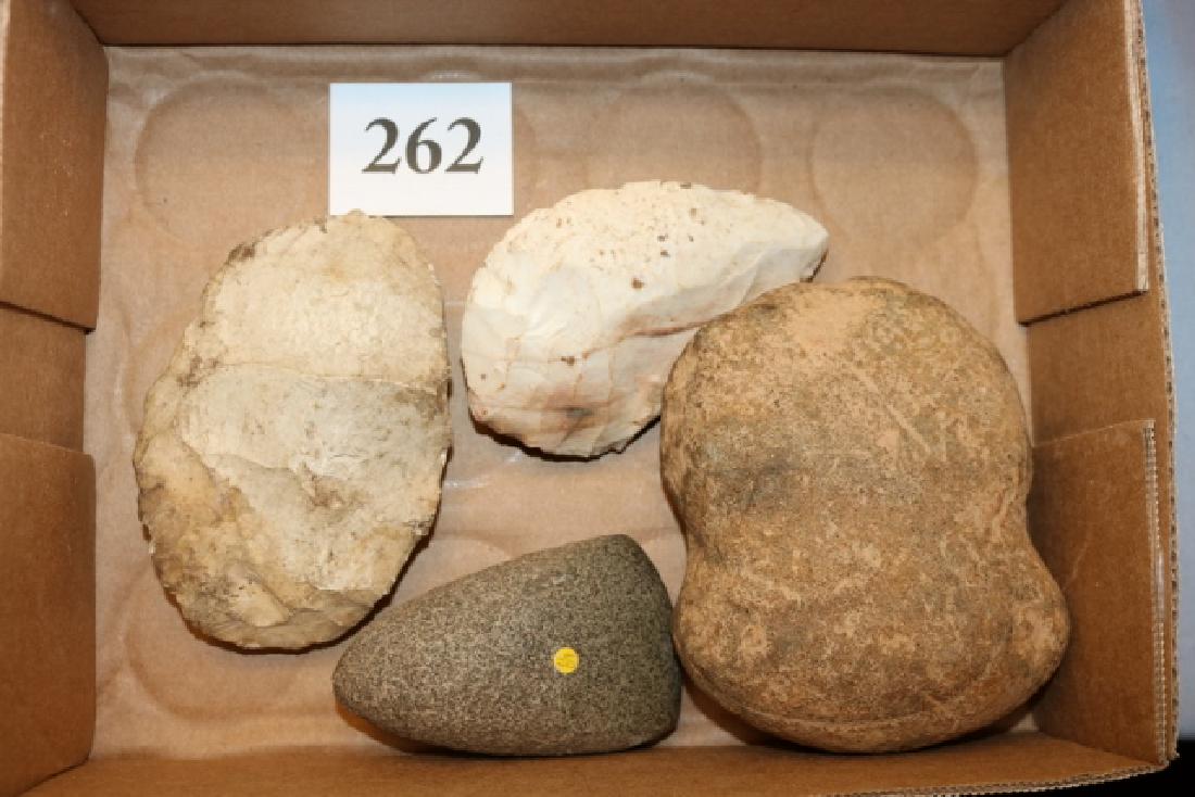 2 Flint Blades: 2 Flint Blades 4 ½” – 5”, 3 ¾” Celt, 4 ¾” Stone Maul, Crude