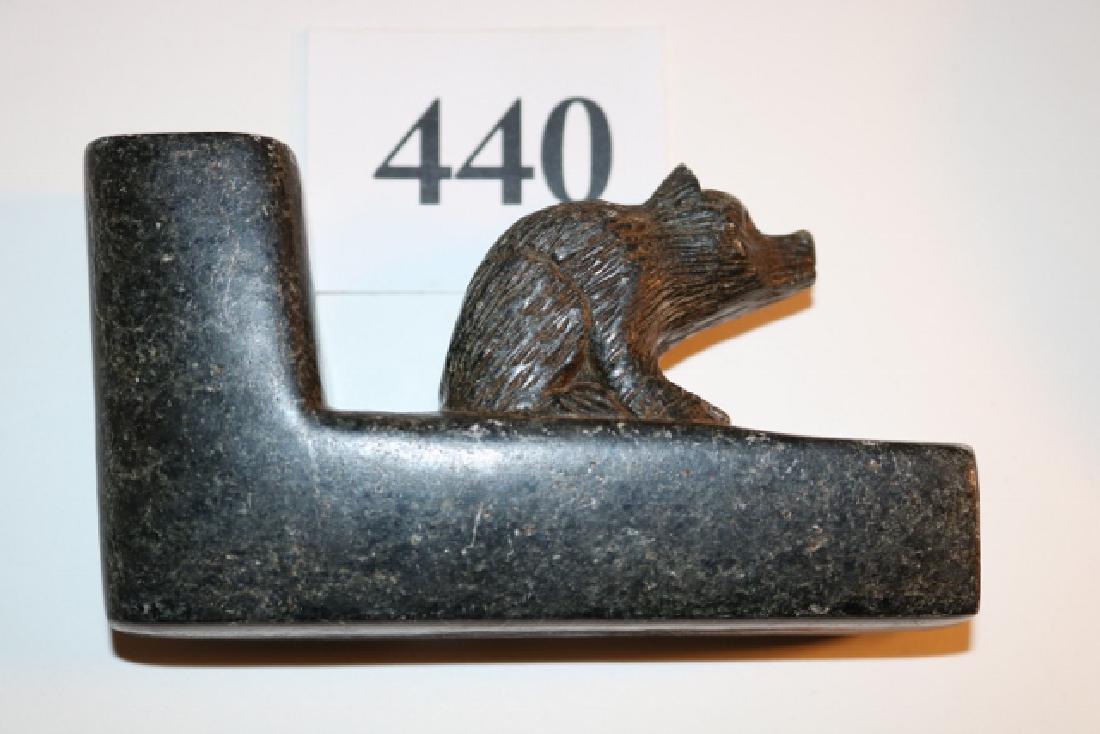 Steatite Bear Pipe: 4 ½” x 2 ¼” Steatite Bear Pipe – age uncertain