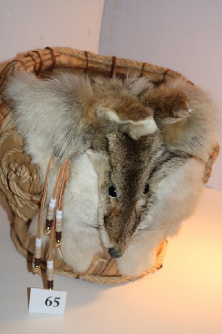 Birchbark Basket-WILL NOT SHIP OUT OF COUNTRY: 12” x 16” Birchbark Basket with coyote head – attached (no shipping out of country)
