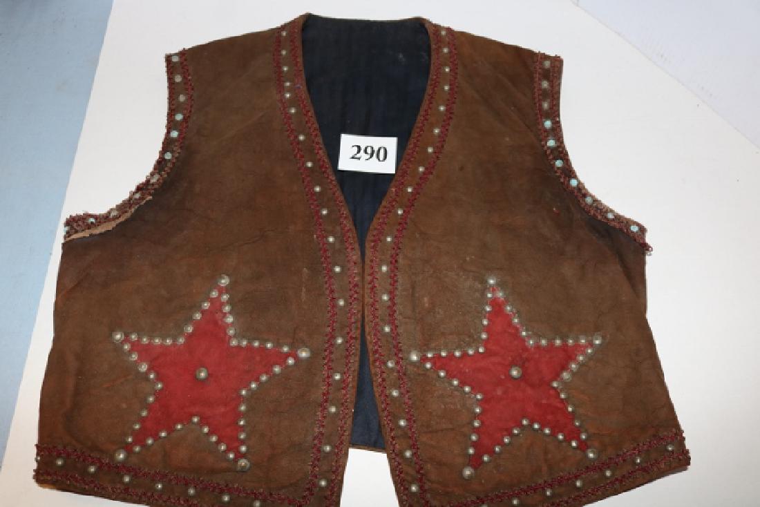 Old Leather Mans Cowboy Vest: Old Leather Mans Cowboy Vest, Tack decorated with stars, old vest
