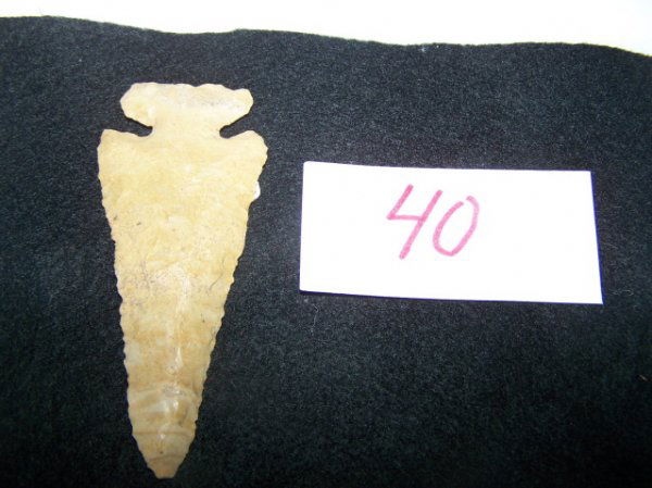 E-Notch Flint Ridge: 3 5/8" E-Notch Flint Ridge – multi-colored, found by Jeff Brandon on the John White Farm, Refugge Road, Licking Co. Ohio – Ex. Harold Martin and Sam Speck Collections