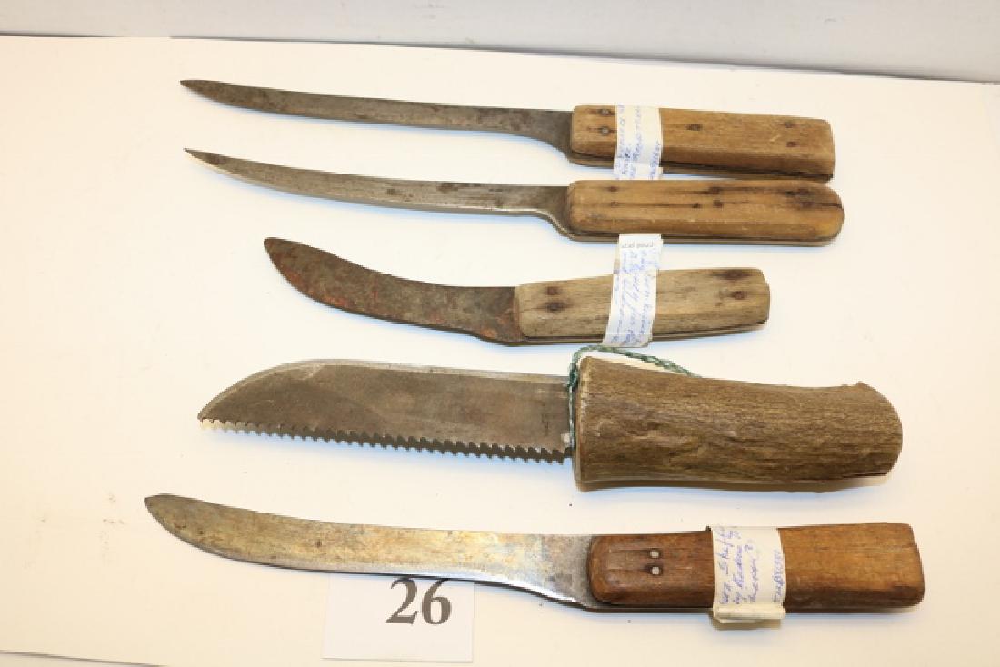 5 Assorted Wood Antler Handle Knives: 5 Assorted Wood Antler Handle Knives