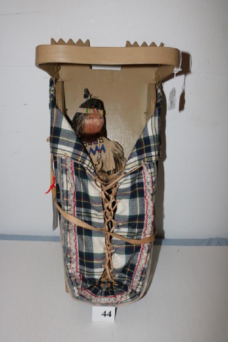 Contemporary 1940’s Cradle Board: Contemporary 1940’s Cradle Board with doll, 10 ¾” x 24”