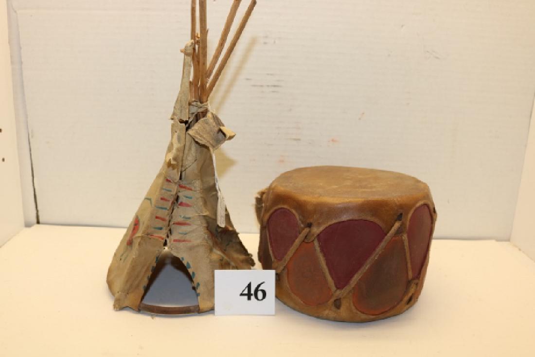Hopi Drum, 11” Painted Hide Tepec: 4 ½” x 6” Hopi Drum, 11” Painted Hide Tepec