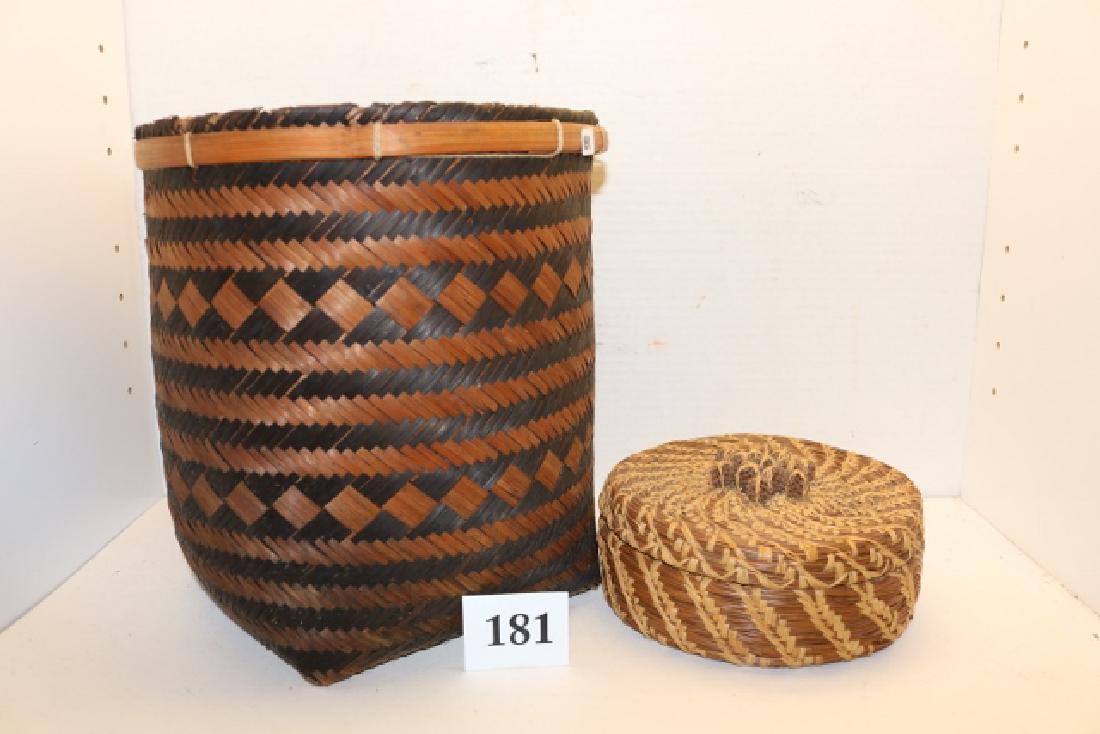 Basket, 7” Lidded Pine Needle Basket: 10” x 9 ½” Basket, 7” Lidded Pine Needle Basket