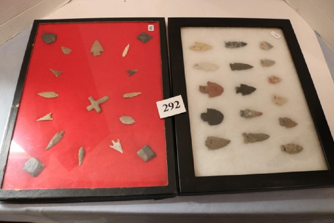 Flint Cross, 16 Assorted Points – 4 Flints: 12 x 16 Frame with Flint Cross, 16 Assorted Points – 4 Flints, 2 are gun flints, 12 x 16 frame with 16 assorted points