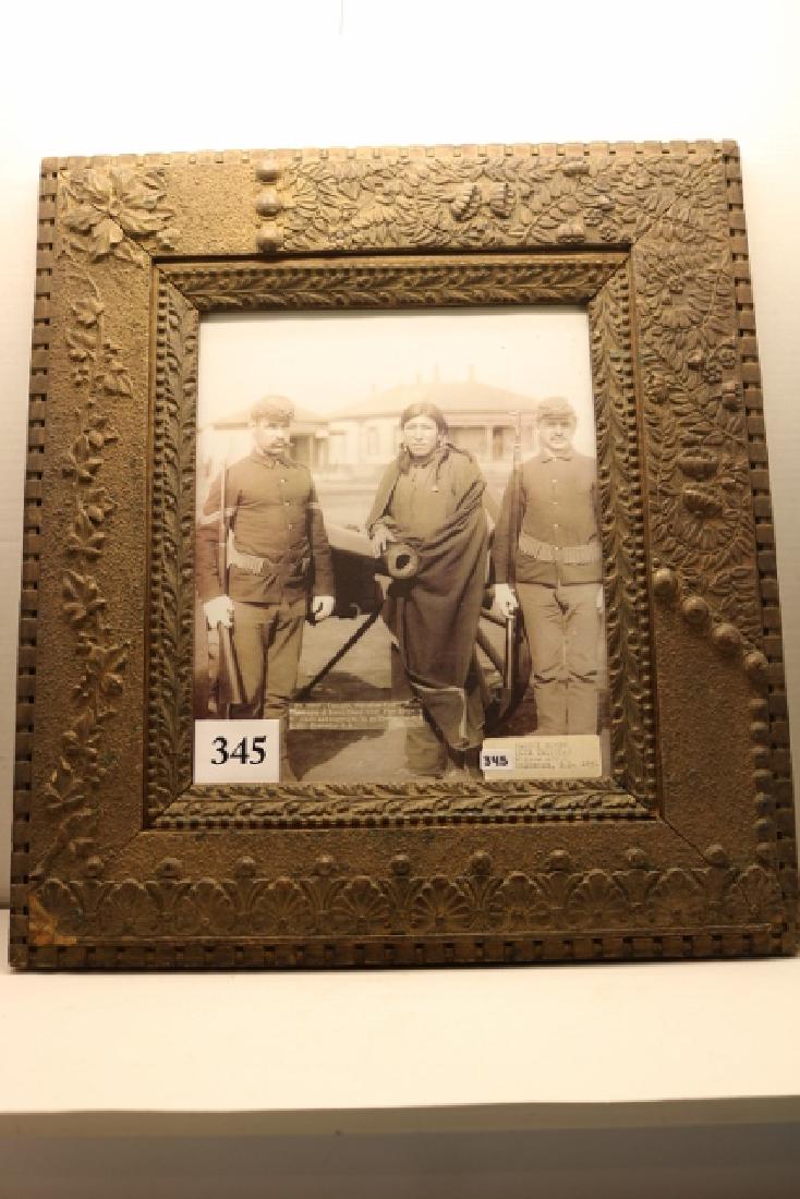Black & White Photo Reprint of 1891 Deadwood: 17 ½” x 21” Victorian Frame with Black & White Photograph Reprint of 1891 Deadwood South Dakota Plenty Horse, Sioux Indian as captive between to Cavalry Soldiers