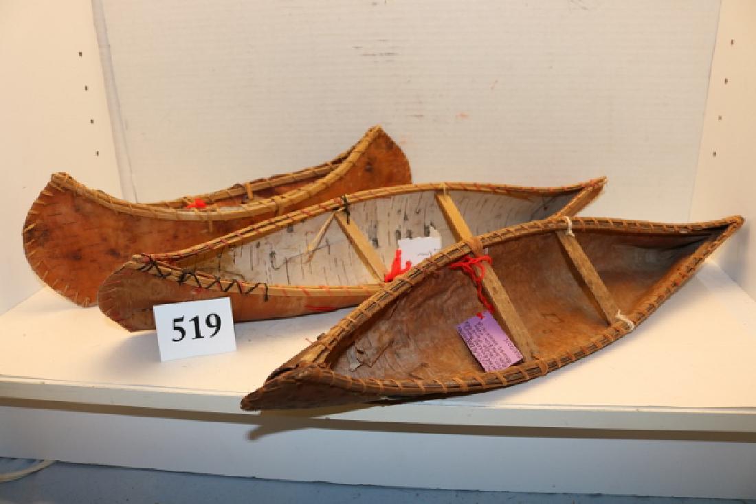 3 Birch Bark Canoes: 3 Birch Bark Canoes, 17 ½” longest, one has tear inside