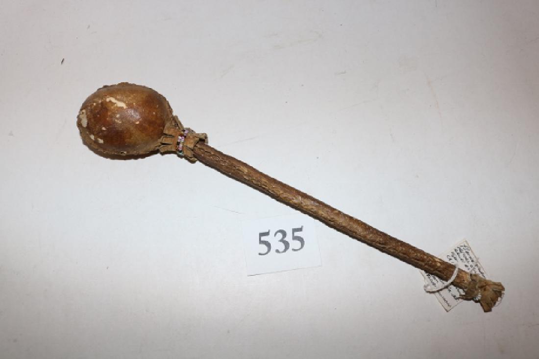 Hide Covered Handle Club: 12” Hide Covered Handle Club, Bead Decorated, circa 1900