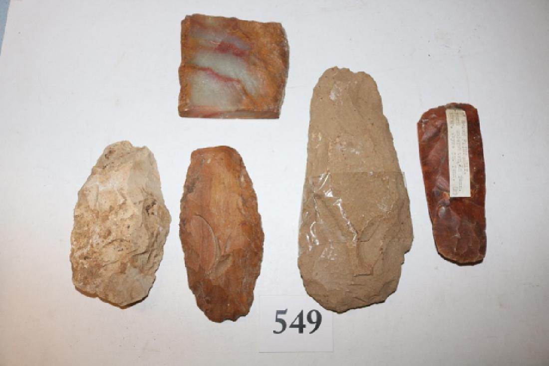 7 ¼” Flint Spade: 7 ¼” Flint Spade, Large chip in bit, Flint Celt, 2 Flint Tools, Polished Stone