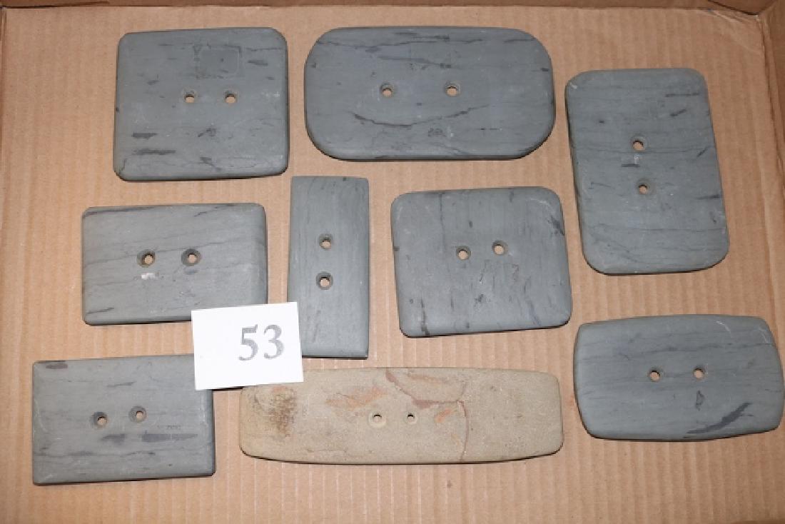 Lot of 9 Slate Gorgets: Lot of 9 Slate Gorgets, all have been scoured – cleaned, no patina, age uncertain