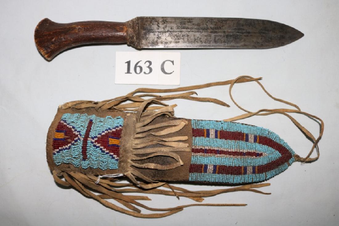 Sioux Knife with beaded sheath: Sioux Knife with beaded sheath, 12 ¼” – stag handle, no markings