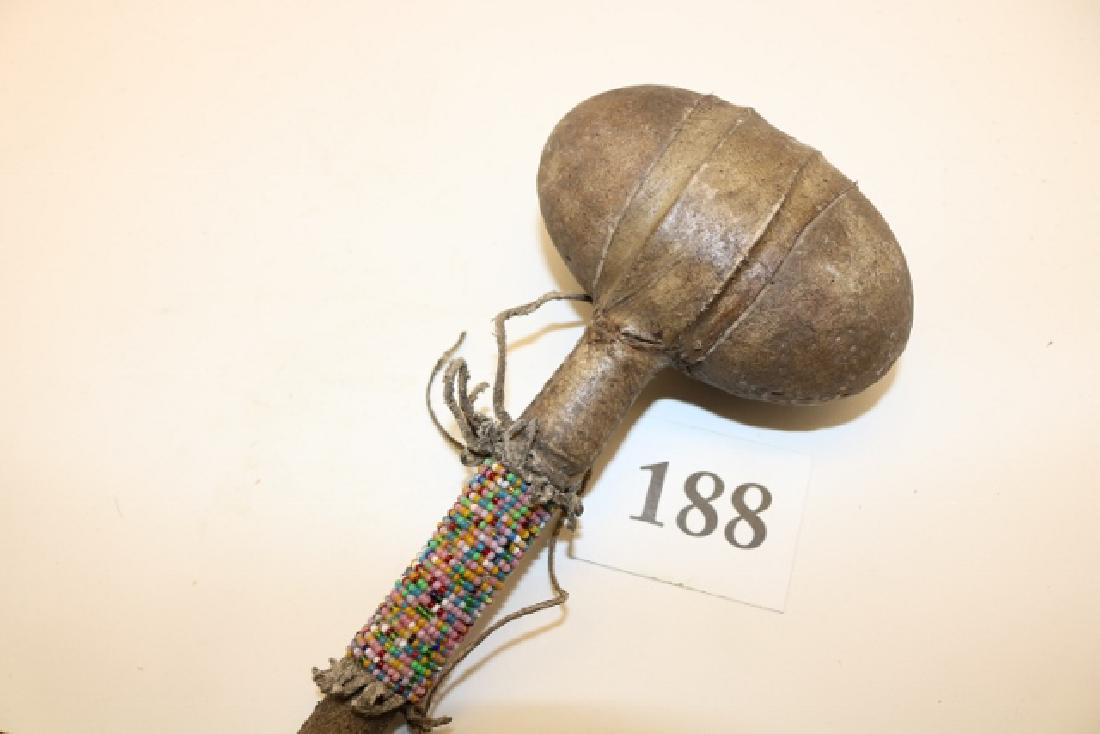 Bead Hide Decorated Stone Head War Club: 22” Bead Hide Decorated Stone Head War Club – Horse style