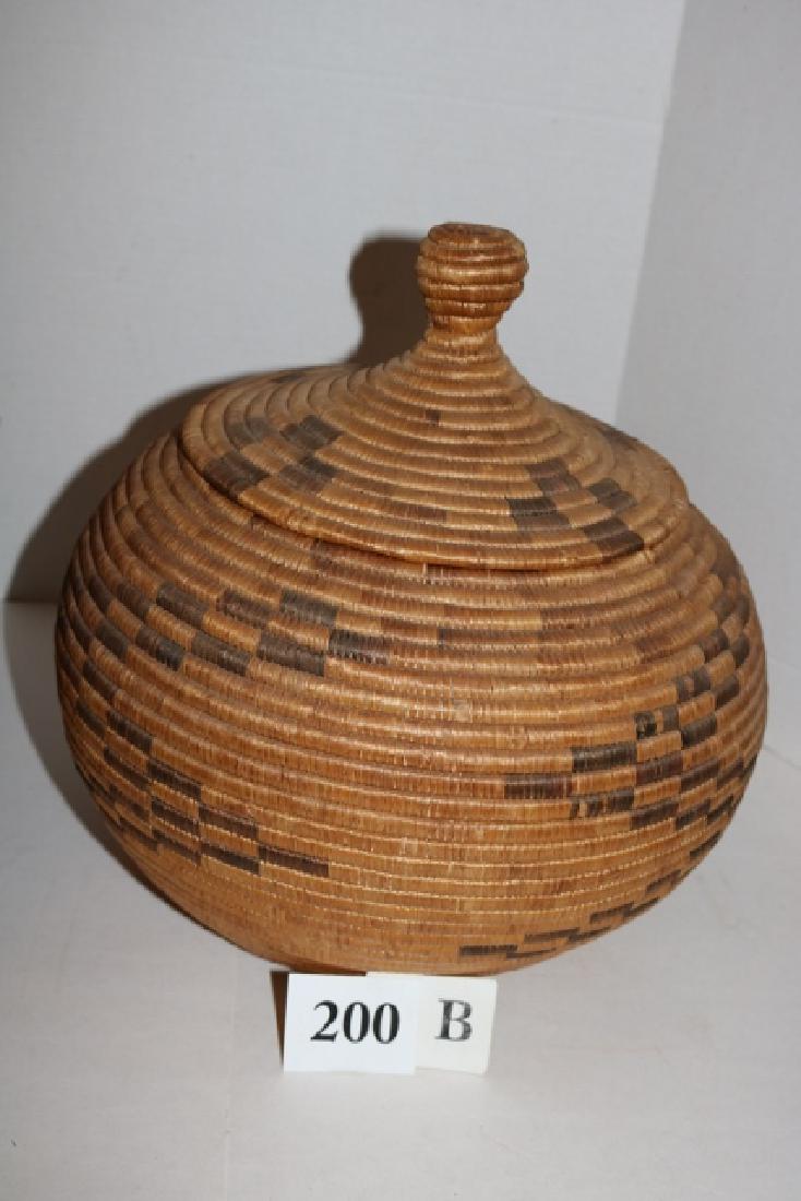 Inuit Lidded Basket: Inuit Lidded Basket 11 ¾” x 11 ½”, circa 1910 – minimum stitch loss