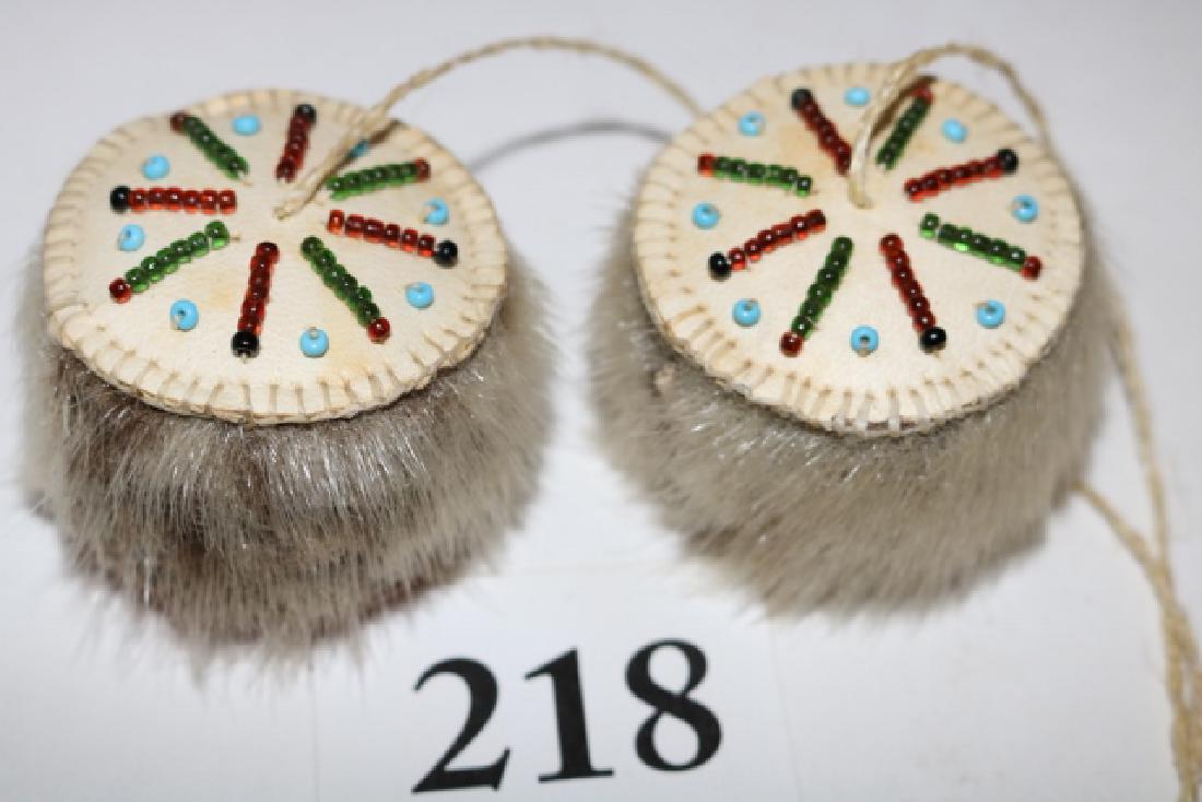 Pair Hide-Beaded Pin Cushions: Pair 2” x 1 ½” Hide-Beaded Pin Cushions