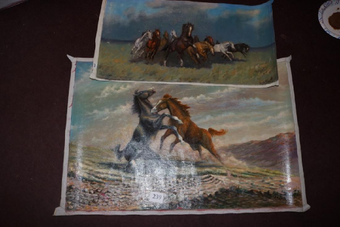 2 Original Oil Paintings: 2 Original Oil Paintings – Stallions by Bill Cauble (1938) Oil on Canvas 24” x 36” Bill Cauble, chairman of many heritage boards, a caterer and ranch manager, he is renowned as a creative chuck 