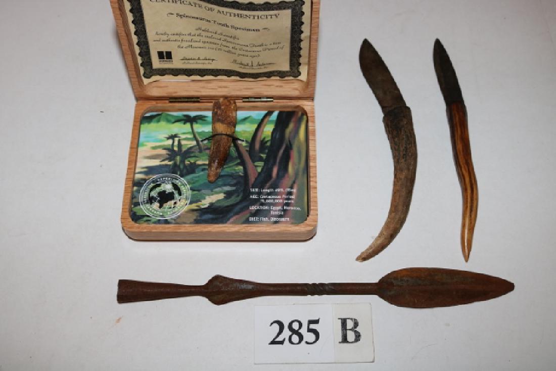 (2) Patch Knives with stag handle: (2) 1800’s Patch Knives with stag handle, 7 ½”, iron spear, Spinosaurus tooth