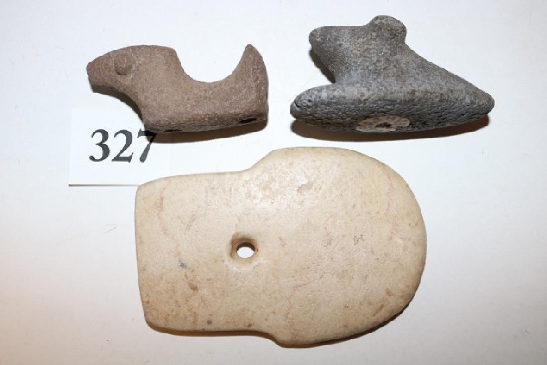 2 Repro Stone Birdstones, Quartz Ceremonial Pendant: 2 Repro Stone Birdstones, Quartz Ceremonial Pendant (all age uncertain)