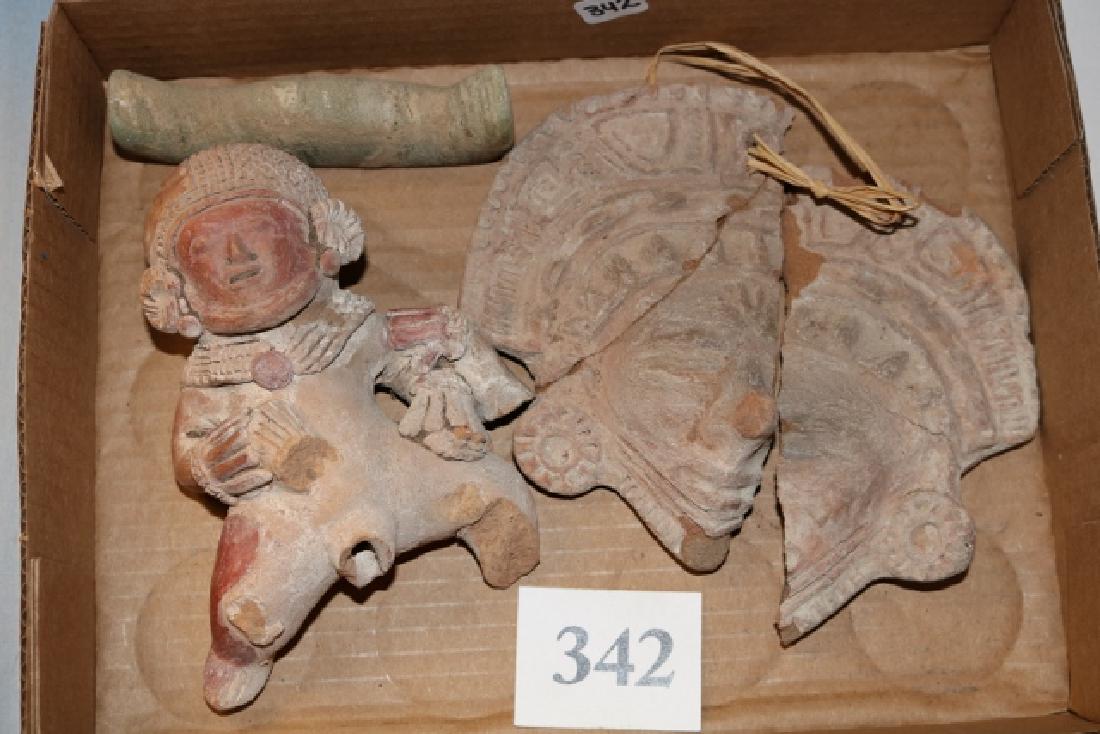 3 Items: 2 Pottery Figures & Stone Bit: 3 Items: 2 Pottery Figures & Stone Bit, Probably Central America (age uncertain)