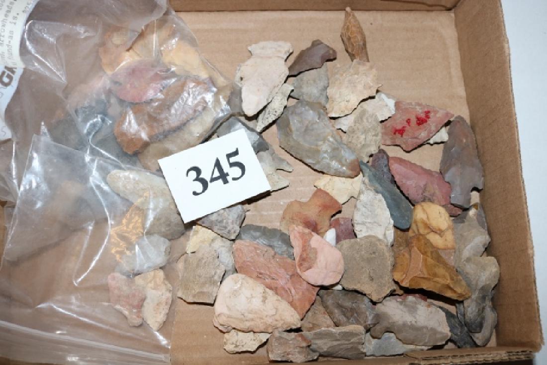60 Assorted Flint Points: 60 Assorted Flint Points, Various States, 20 Broken Flints