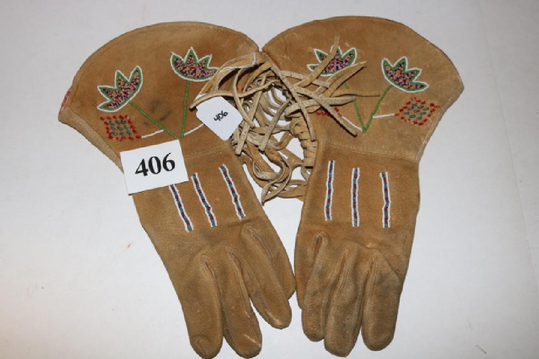 Fringed Kid Leather Gauntlets: Bead Decorated Fringed Kid Leather Gauntlets