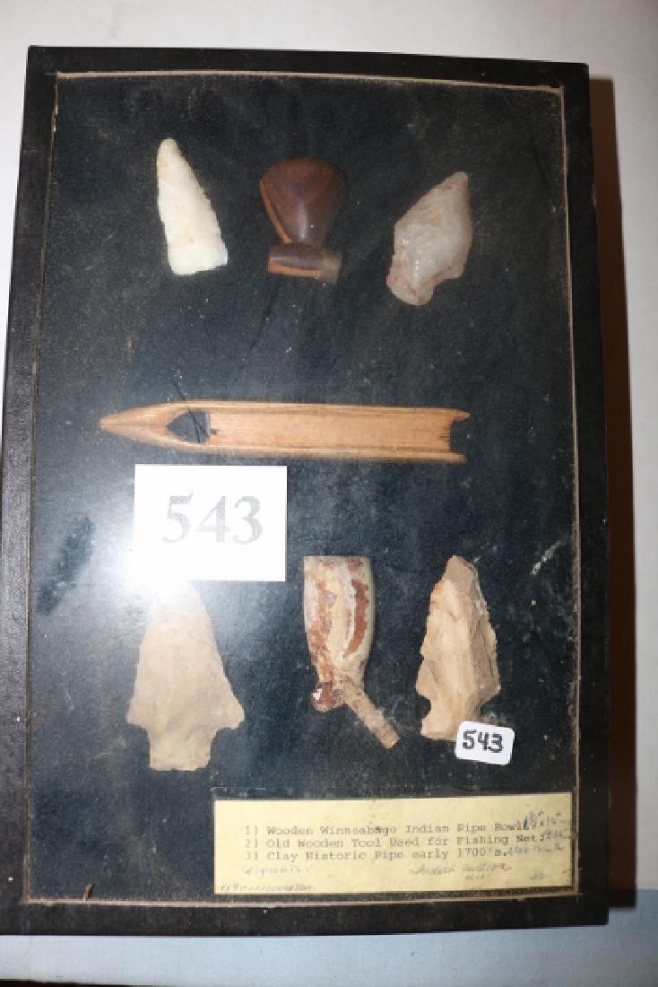 Frame with Bone Tool, Winnebago Pipe: Frame with Bone Tool, Winnebago Pipe, 4 Points, Settlers Pipe