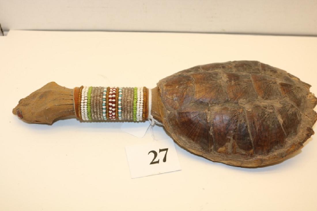 Iroquois Turtle Rattle NO SHIPPING OUT OF COUNTRY: Iroquois Turtle Rattle Ill. 1920's 12 ¾" beading around neck (no ship out of country)