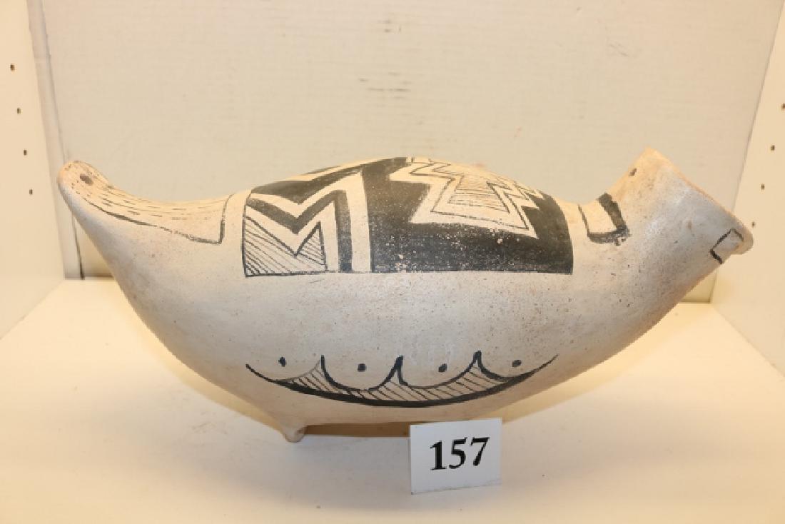 Black & White Mimbres Effigy Owl: Black & White Mimbres Effigy Owl, remarkable for geometric pattern – Ex. Robert Johnson Coll. 15” x 5 ½” – solid