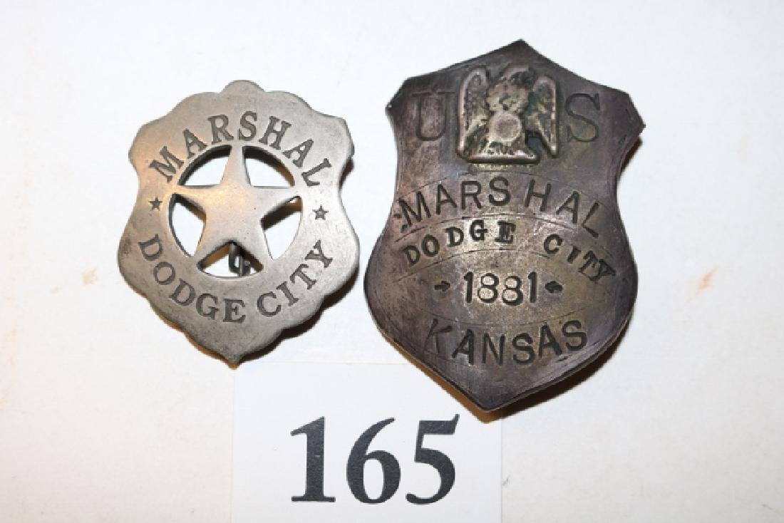 Pair of Badges in Frame: Pair of Badges in Frame: Marshall Dodge City & U.S. Marshall Dodge City 1881 Kansas (with eagle motif)