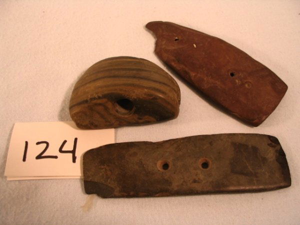 (2) Gorgets and Bannerstone: (2) Gorgets and Bannerstone, rough largest 4 5/8"