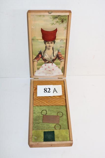 "Milk Maid" 1890's Hinged Box Ring Toss Table Top Game (1 of 3)