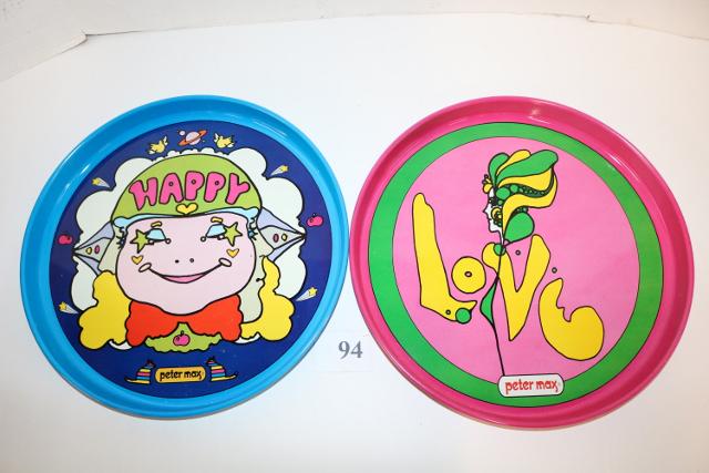 Peter Max "Love" & "Happy" 13" Dia. Tin Trays (1 of 2)