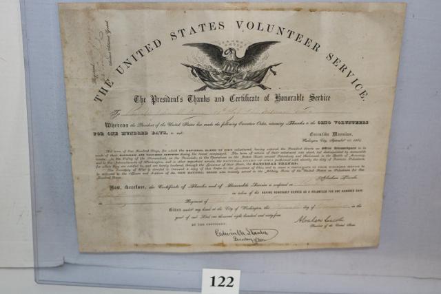Lincoln-Ohio National Guard Discharge Certificate: Lincoln-Ohio National Guard Discharge Certificate 13" x 15 ½" Facsimile Signature - Dec. 15th, 1864 - folded