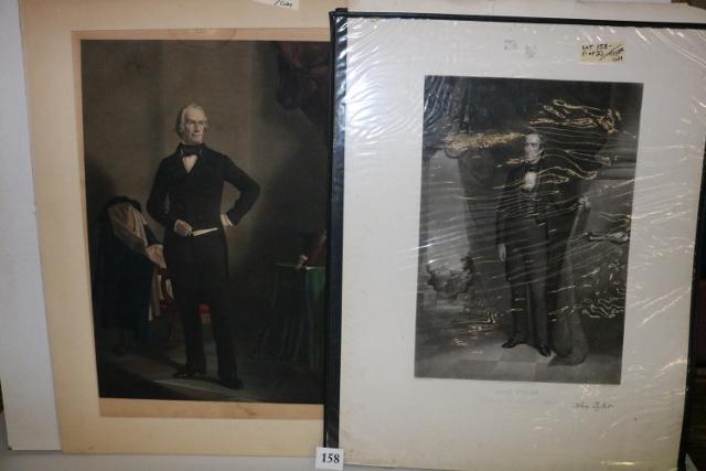 John Tyler/Henry Clay Large Engravings: John Tyler/Henry Clay Large Engravings - Tyler-“President of the United States Wm. Smith, Phila Printer - 24" x 33" - wear at top edge - Clay, beautifully tinted - painted and engraved by A.H. R