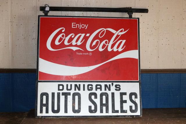 Tin Double Sided Coca Cola Auto Sales SignWILL NOT SHIP (1 of 8)