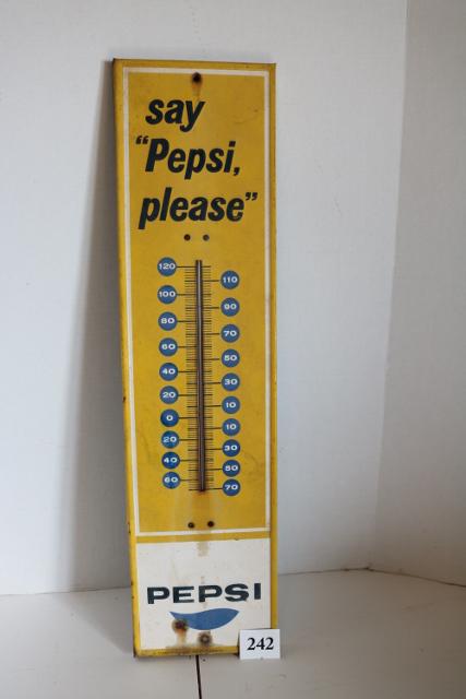 Pepsi Original Glass Thermometer: Pepsi Original Glass Thermometer, 28" Tall, Slight Rusting