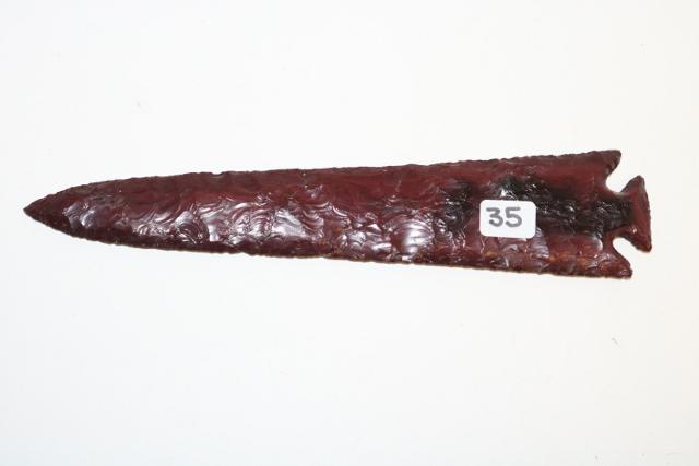 Red Flint Arrowhead: Red Flint Arrowhead – 8 ½” long – age uncertain