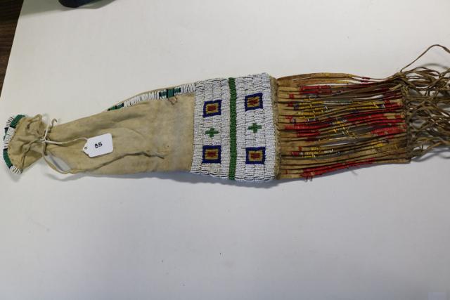 30" Pipe Bag: 30” Pipe Bag with quill work (some missing) supple looks older – small patch work