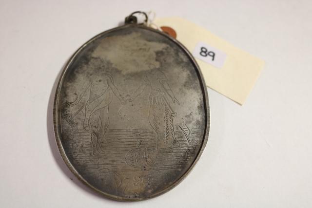 1789 George Washington Peace Medal: 1789 George Washington Peace Medal – solid silver, hand engraved, Eagle Front, Great Chiefs on reverse, suspension ring 4” x 3”