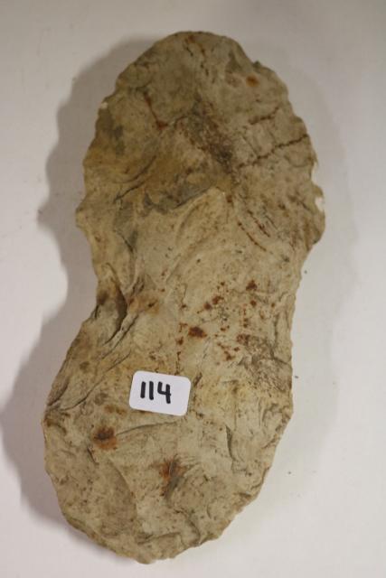 Notched Flint Axe: Notched Flint Axe, Mill Creek Chert, St. Clare Co. Ill.