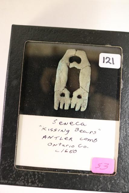 Antler Comb, Kissing Bear Effigy: Antler Comb, Kissing Bear Effigy, Seneca Iroquois Circa 1650, Ontario Co. New York Ex. Wrag