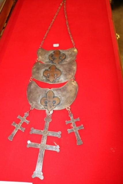 Trade Silver Breast Plate: Sale Highlite!!!! Trade Silver Breast Plate with ascending Triple Gorgets, 3 large Double Bar Cross Dangles R.C. Robert Cruckshank Montreal 1759-1809 Hudson Bay – silver jack chain – Coppe