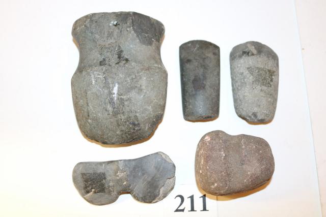 5 Pcs. Bannerstone, Celts, Axes: 5 Pcs.: unfinshed bannerstone, celts, axes (rough)