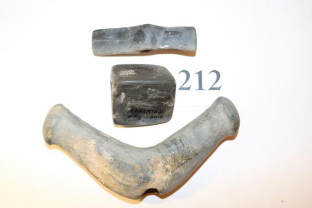 3 Pcs. Crescent & Bannerstones: 3 Pcs.: Slate Knobbed Crescent & Slate Winged Bannerstone (Montpelier 1917) & Slate Bannerstone (Edgerton Co. Ohio) (rough)