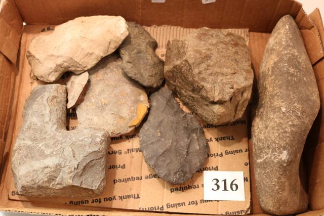 Group of 7 Stone Items: Group of 7 Stone Items – 3 Spiro Notched Hoes – large perform