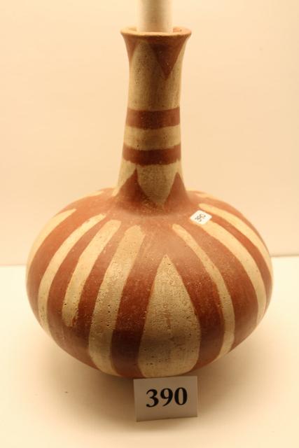 Quapaw Bottle/Nodena: 11” Tall Quapaw Bottle/Nodena – Red and Buff – Ex. Don May Collection