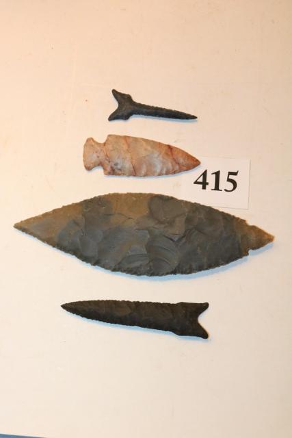 1 Tennessee Drill, 3 Points: Tennessee Dalton Drill – Ohio Flint Ridge Woodland Point – Clovis Point – Dalton Point – All Ex. Oscar Branan Collection – Age Uncertain