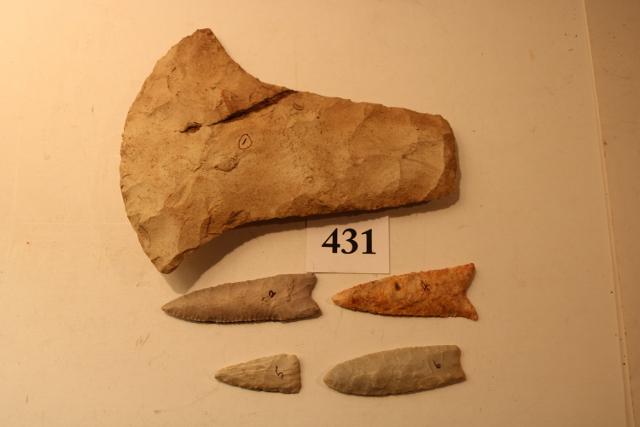 Celt, 2 Daltons, Knife Blade, Clovis Point: Large 8” Long Celt, Pike County, Illinois – Illinois Dalton, Pike County Illinois – Dalton, Pike County Illinois – Knife Blade, Pike County , Illinois – Clovis Point, Fluted, Pike County, Il