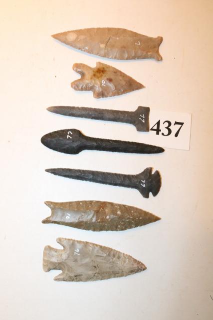 Clovis Point, Flint Ridge Point & other Points & Drills: Clovis Point – Flint Ridge Point, Ex. Peake Collection – Cumberland Point – Alabama Pine Tree, Jasper Alabama – 3 Hornstone Drills – Age Uncertain